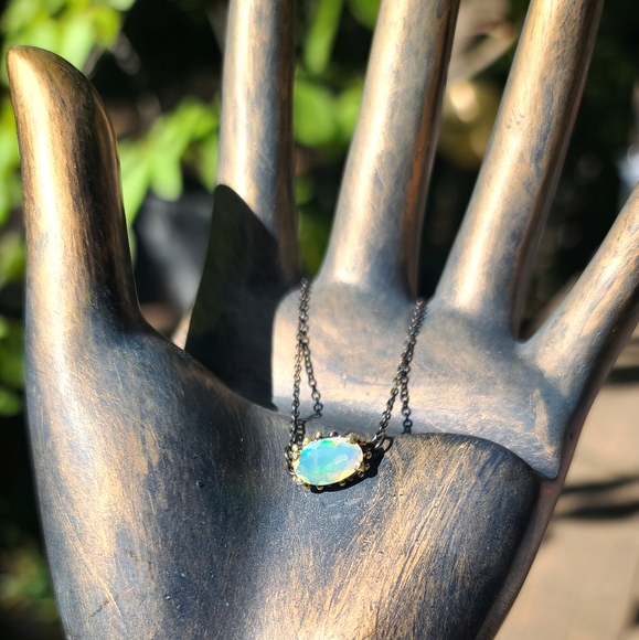 12k Oval cushion cut Opal sterling rhodium & gold dramatic bracelet - Picture 5 of 5